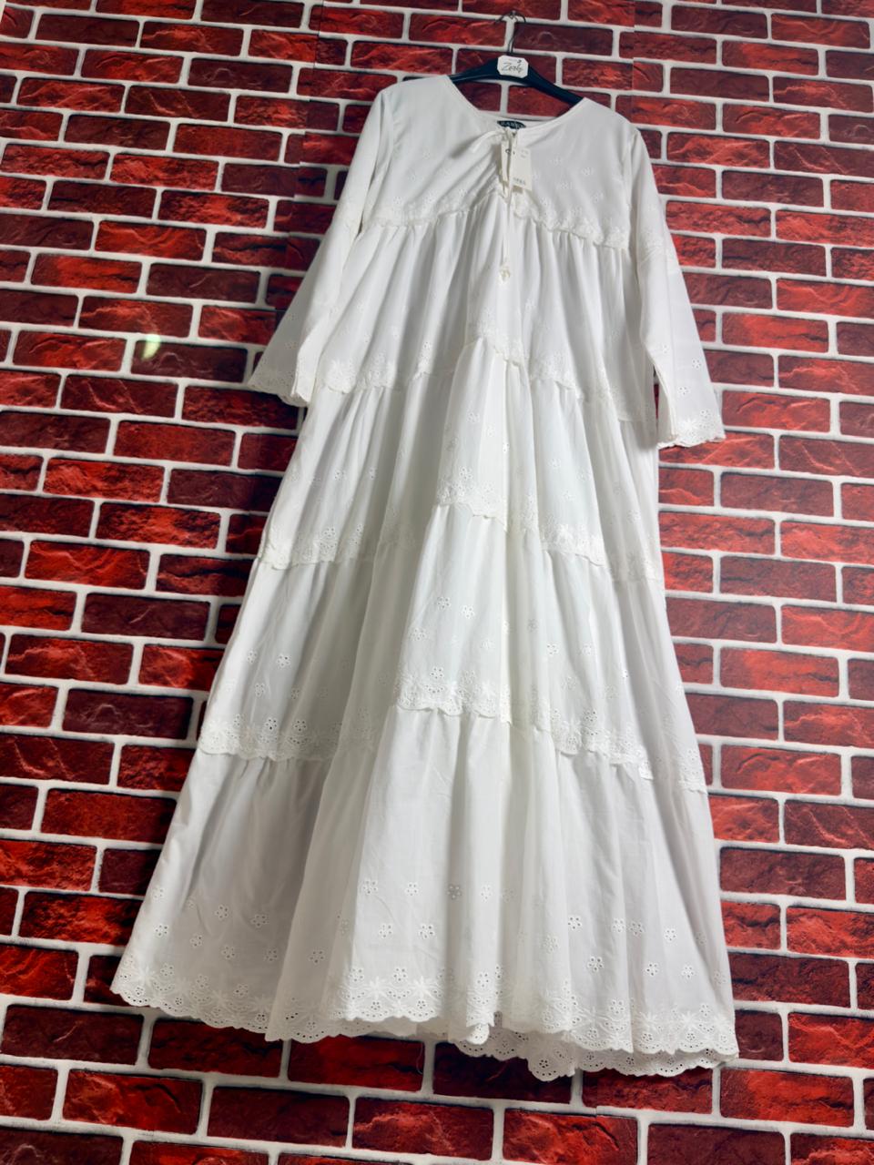 White chikankari flare dress