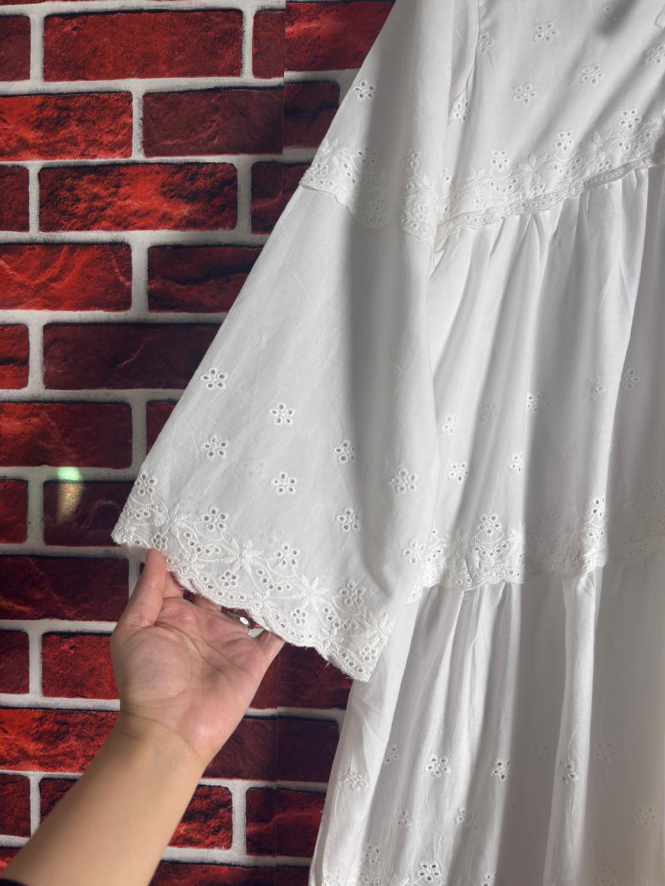 White chikankari flare dress