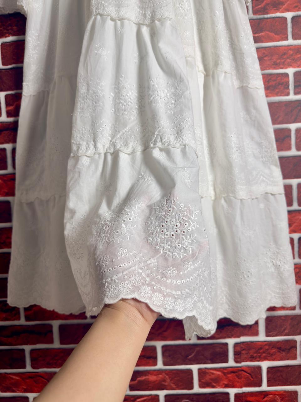 White chikankari flare dress