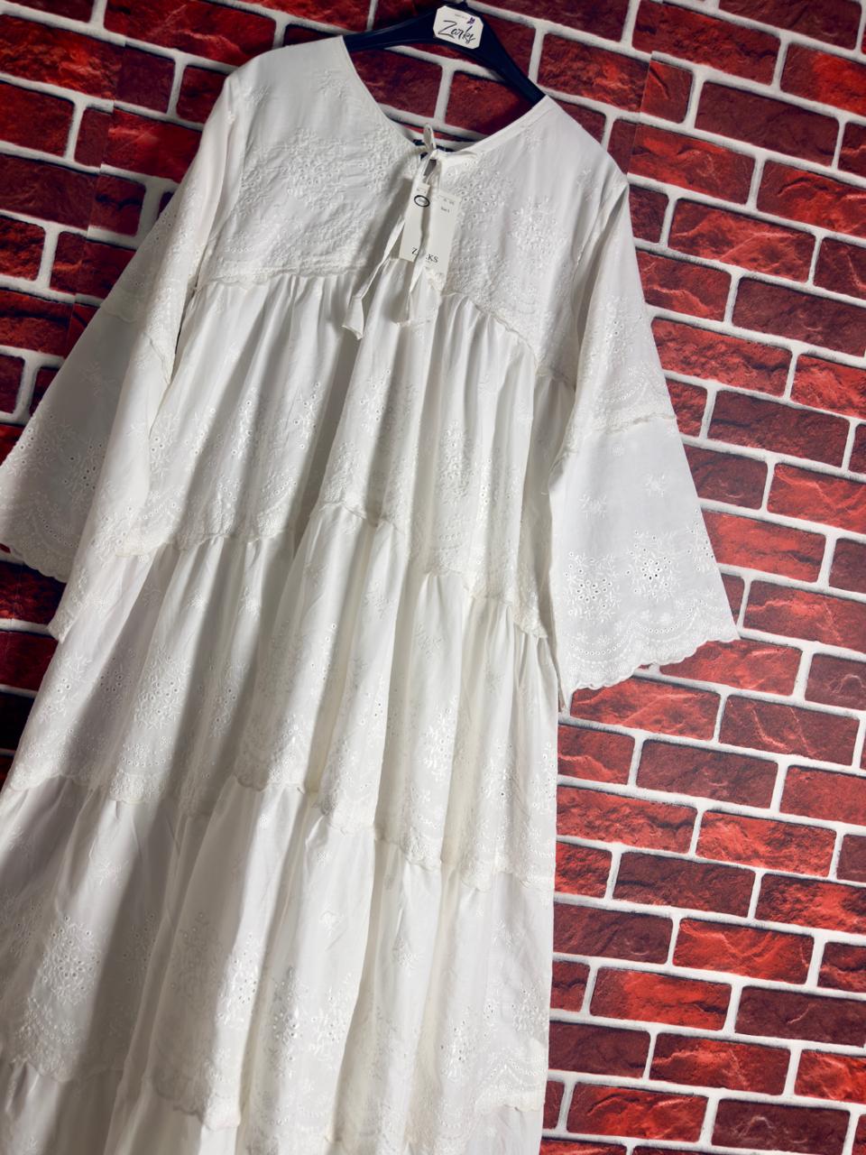White chikankari flare dress