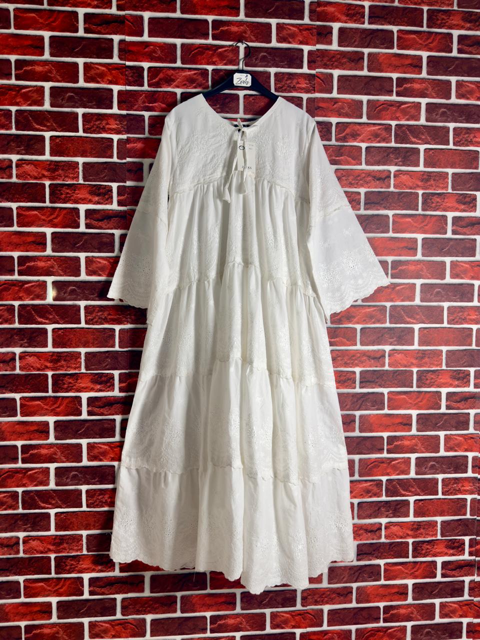 White chikankari flare dress